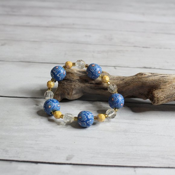 Handcrafted Women's Beaded Elastic Stretch Bracelet Artisan Jewelry - Picture 4 of 6